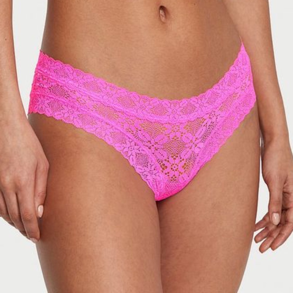 Victoria's Secret The Lacie Crochet Lace Cheeky Pink Festival Large NEW